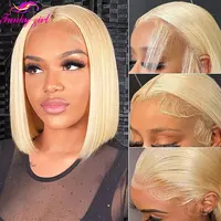 Perruque Bob Lace Front Wig naturelle brésilienne naturelle, cheveux courts, blond 613, Lace Closure transparente, densité 150%, bon marché, pour femmes 2
