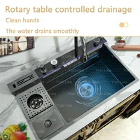 Waterfall Stainless Steel Kitchen Sink Honeycomb Embossed Large Single Slot Digital Display with Knife Holder Wash Basin 2