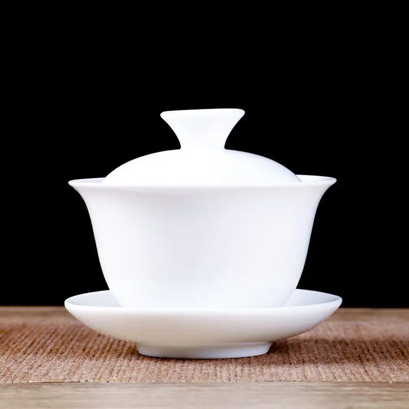 Chinese Gaiwan Tea Set Kung Fu White Ceramic Gaiwan White Teaware Sancai Tea Cup