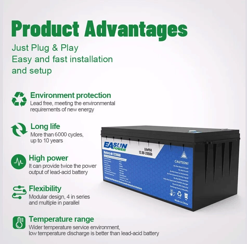Description Picture 4 of itemEASUN POWER LiFePO4 Battery 200AH 100AH 12V24V BMS Rechargeable Lithium Bateria Pack for Camping Car Solar No Tax No VAT Battery