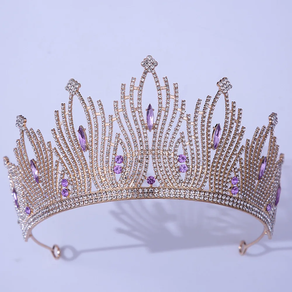 

KMVEXO Gold Color Baroque Headband Purple Crystal Tiaras Crown Bride Noiva Headpiece Bridal Wedding Party Hair Jewelry for Women