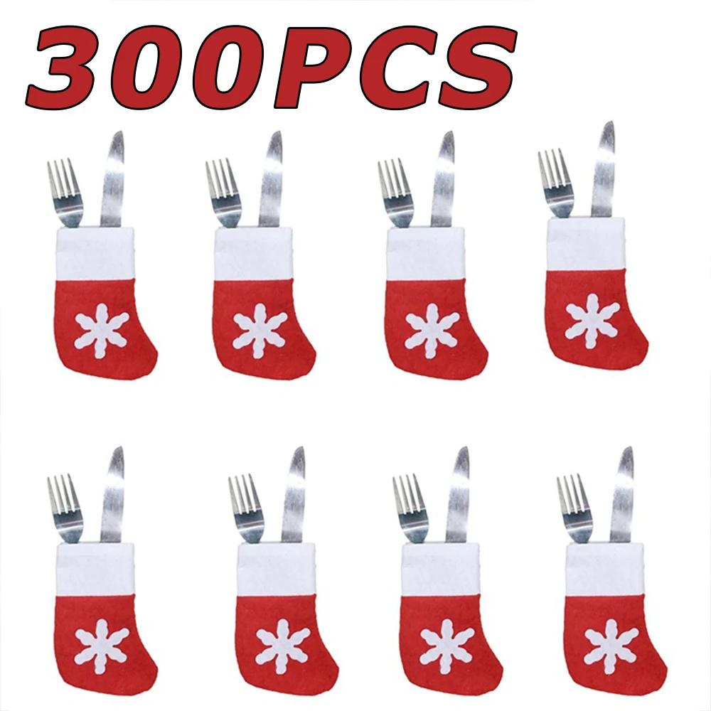 100pc Mini Christmas Hat Tableware Knife Fork Storage Holder Bags Merry Christmas Party Dinner Wine Bottle Xmas Hats Decorations