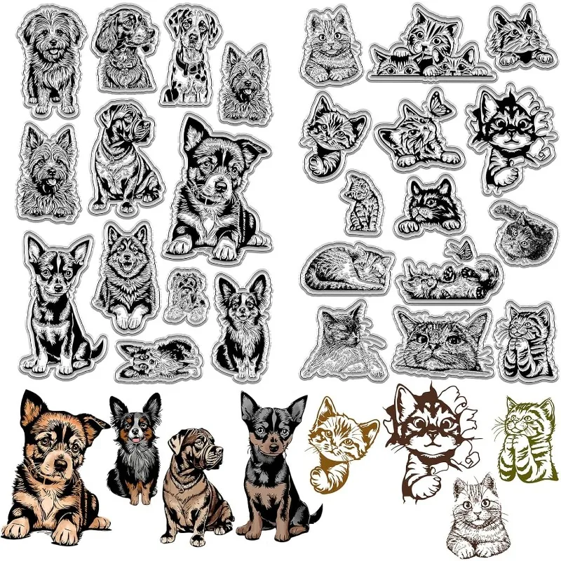 1Set Cat Clear Stamps Animal Retro Transparent Silicone Stamp Seals For Journaling Card Making DIY Scrapbooking Photo Album