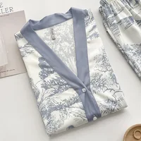 Lisacmvpnel Ice Silk Print Fashion Women Pajama Set Long Sleeve Suit Pajamas - Image 4