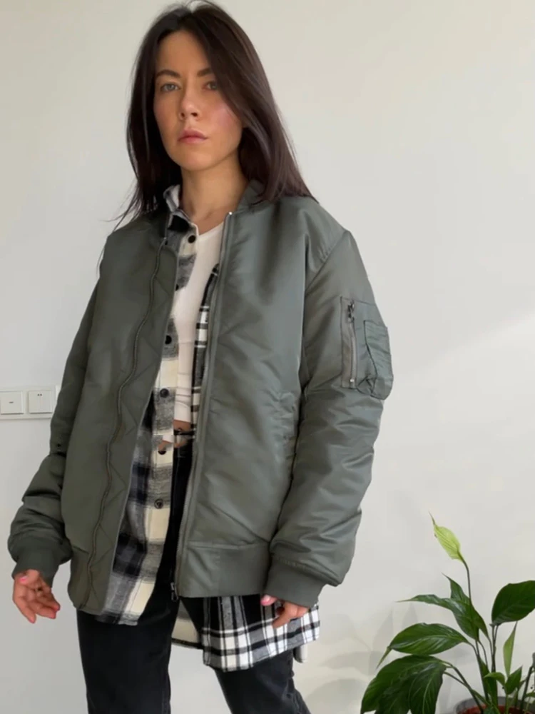 Winter Warm Women Baseball Jackets Oversized Basic Coat Zipper