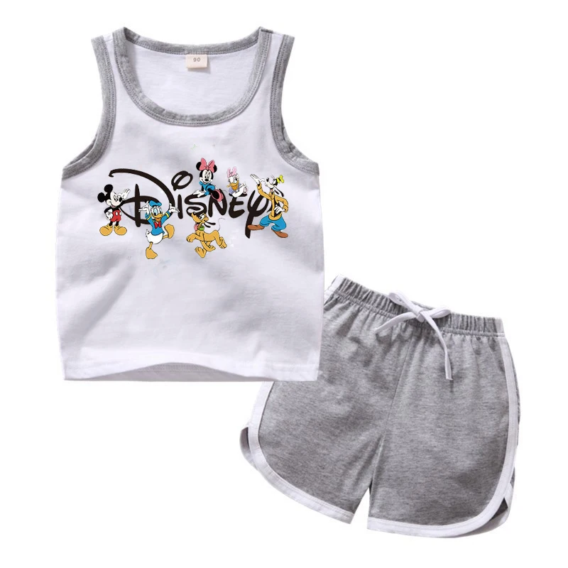 Summer Kids Baby Clothes Set Causal Disney Cartoon Print Sleeveless Baby Tops+Baby Shorts 2pcs Sport Suit Girls Clothing Set newborn baby clothing gift set