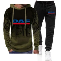 DAF Truck Logo 2024 Men's New Tracksuits Gradient Color Hooded Hoodie + Casual Printing Sweatpant Harajuku Sportwear Suits 1