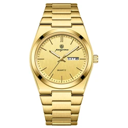 Ultra Thin Minimalist Quartz Watch - Waterproof Luminous Wristwatch with Comfortable Strap (Gold Gold)