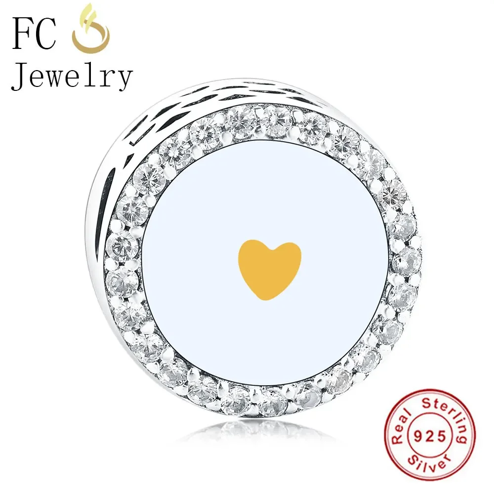

Fit Original Pandora Charms Bracelet 925 Silver Yellow Enamel Love Heart Zircon Beads Making Berloque Valentine Gift