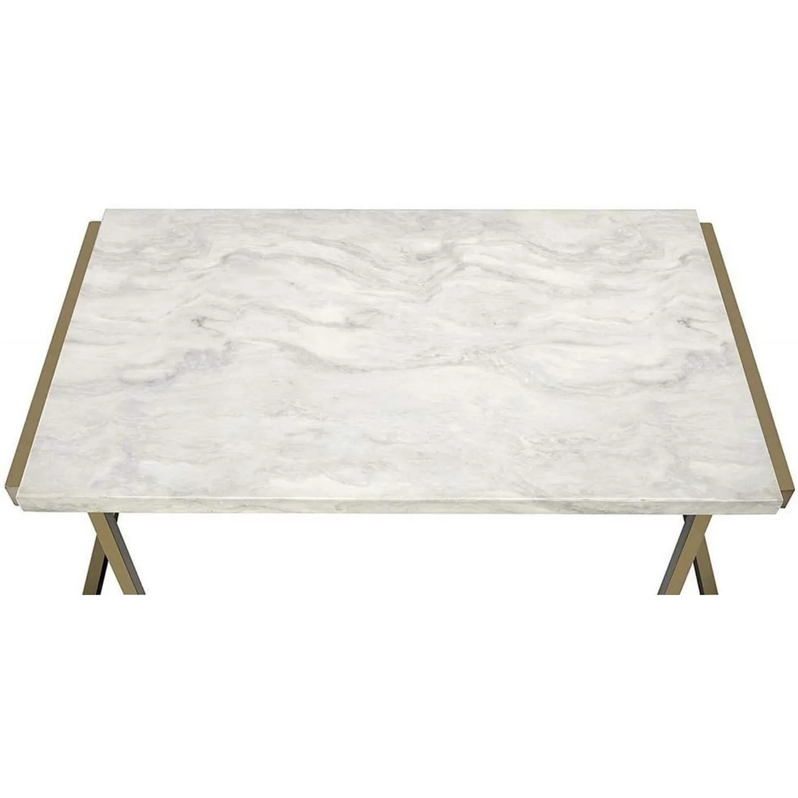 US Boice II Rectangular Faux Marble Top Console Table in Champagne Beige