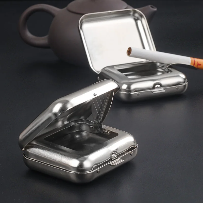 Portable Ashtray 1pc Metal Pocket Ashtray Windproof Ashtray With Lid Stainless Steel Car Ash Tray For Car car ashtray portable ashtray