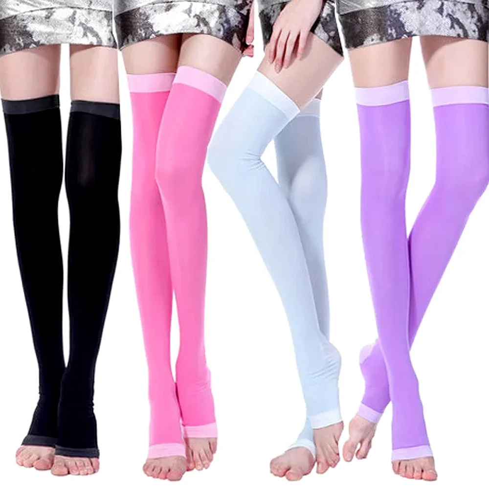 1Pair Long Leg Support Compression Stocking Open Toe Pressure Socks Shin Splints Calf Sleeve for Running Cycling Basketball