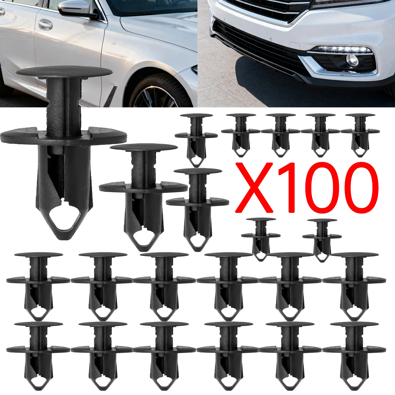 10-100X 8mm Universal Fender ATV Push Retainer Clips Fastener for Honda ...