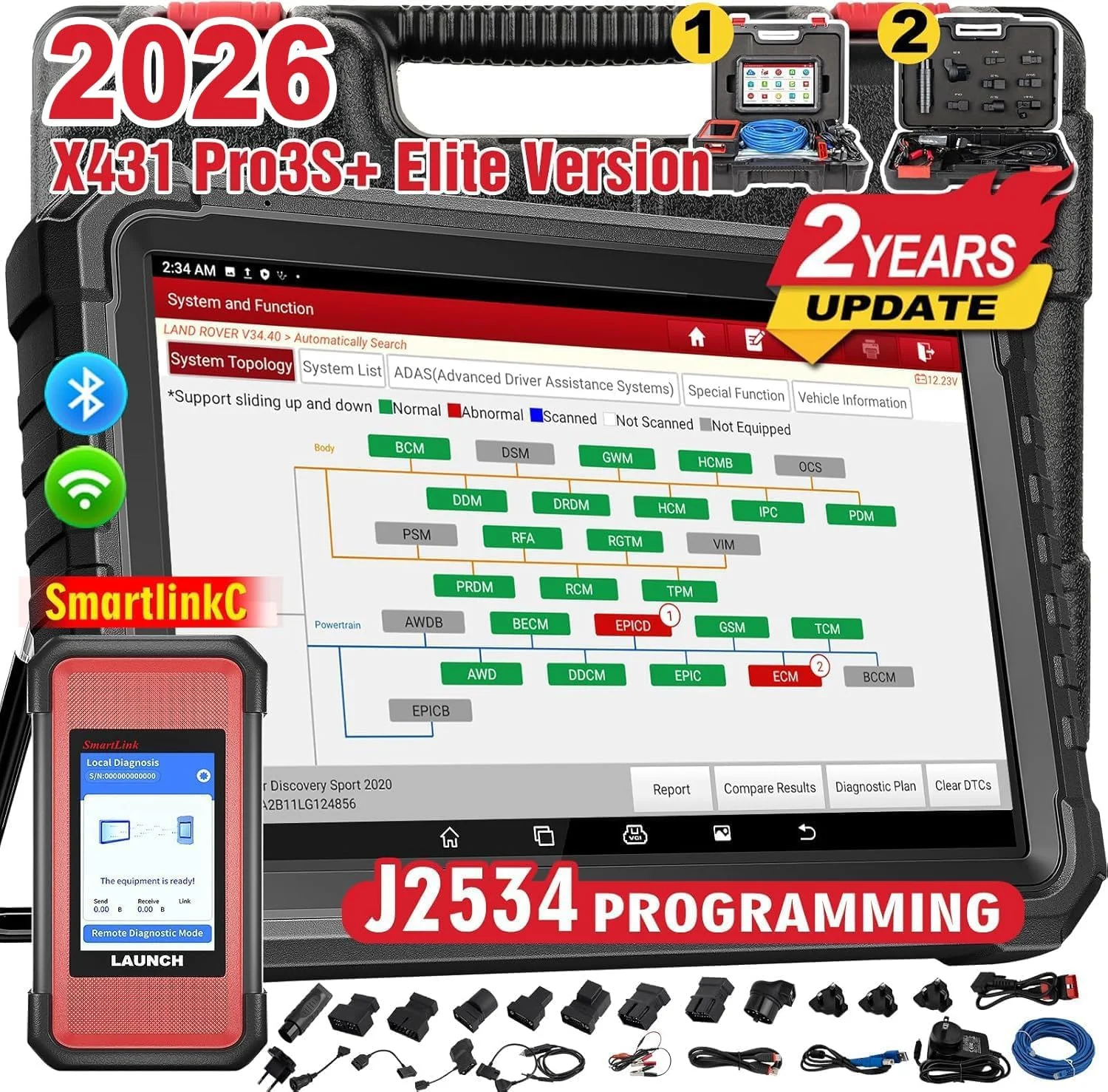 LAUNCH 2026 X431 PRO3S+ Elite SmartlinkC 2.0 Herramienta de Diagnóstico Bidireccional con Codificación J2534, Mapa de Topología, Escáner para Camiones HD