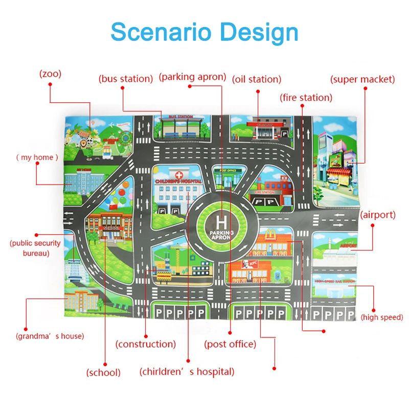 Children Traffic Car Map Road Mat Boy Girls Educational Toy Road Carpet Playmat For Baby Mats Cartoon City Rug Kids Toys Games 3