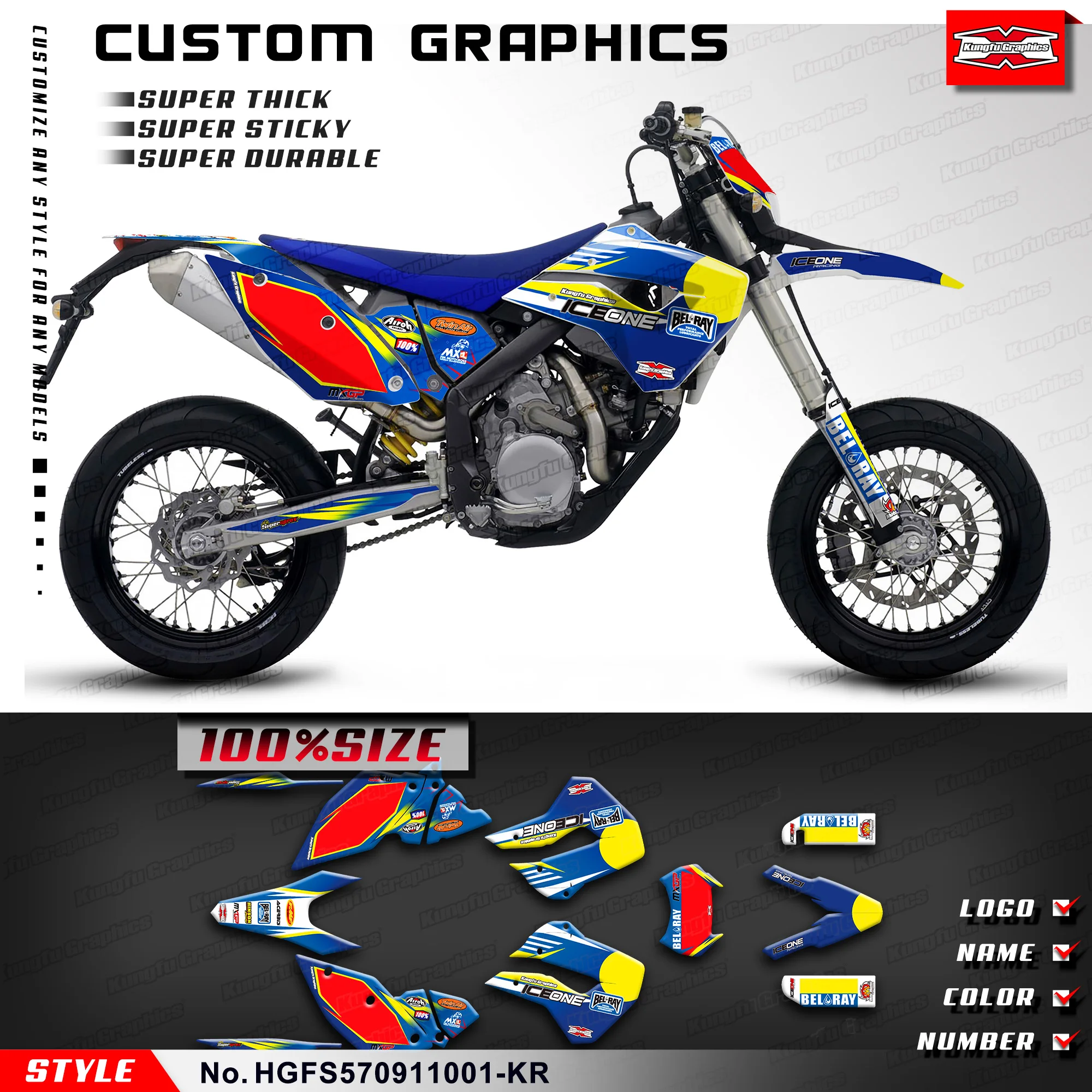 

KUNGFU GRAPHICS Adhesive Sticker Motorcycle Decals for Husaberg FE 390 450 570 2009 2010 2011 2012, HGFE0912001-KR