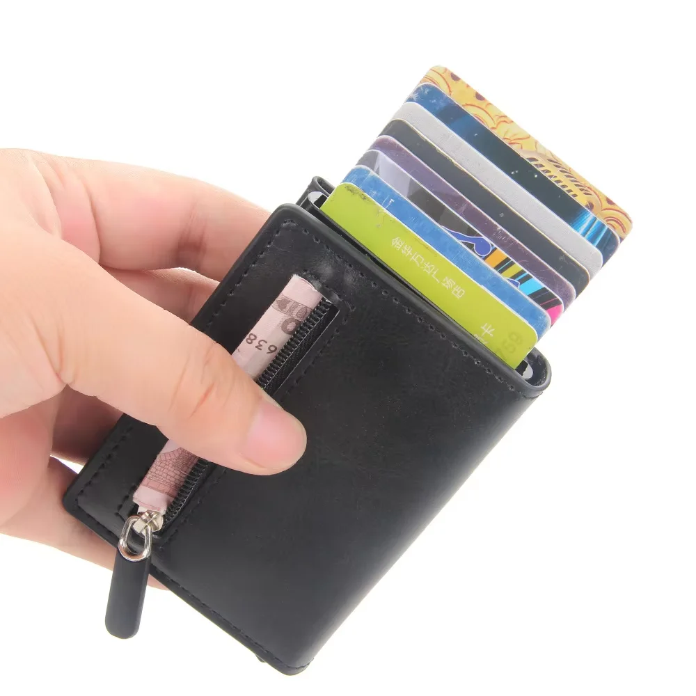 Pop Up Credit Card Holder Wallets Men Slim Rfid Blocking CardHolder Wallet for Men Card Money Bag Purse PU Leather Short Wallets 2