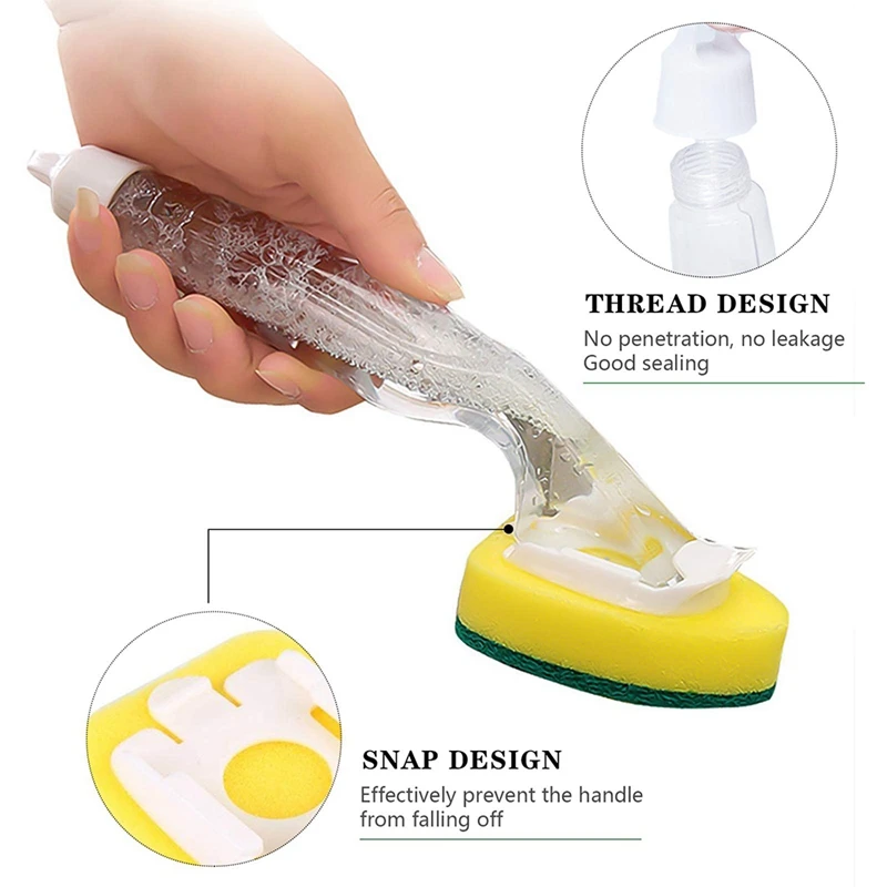 Description Picture 5 of itemSponge Soap Dispensing Dish Cleaning Brush Set With 1 Dish Washing Handle 2 Sponge Replacement Head Kitchen Sink Scrubber Tool