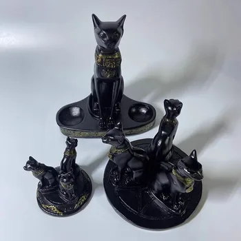 Egyptian Goddess Bastet Cat Statue with Crystal Ball Stand - Collectible Resin Figurine Indoor Home Decor Desk Ornament