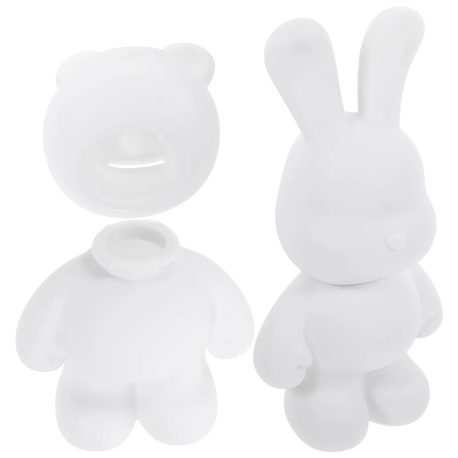2 Pcs White Diy Bunny Piggy Bank Cartoon Rabbit Coin Storage Home Decor Kids Toys Vinyl Figurine Cute Unfinished Money Box 3