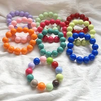 Cute Sweet Colorful Acrylic Big Bead Chunky Bracelet Fluorescent Hand Beaded Simple Bangles Summer Spring Jewelry Accessories 1