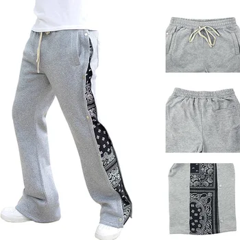 Spring Summer High Street retro hip hop breasted sweatpants Men's baggy West Coast cashew flower wide leg pants