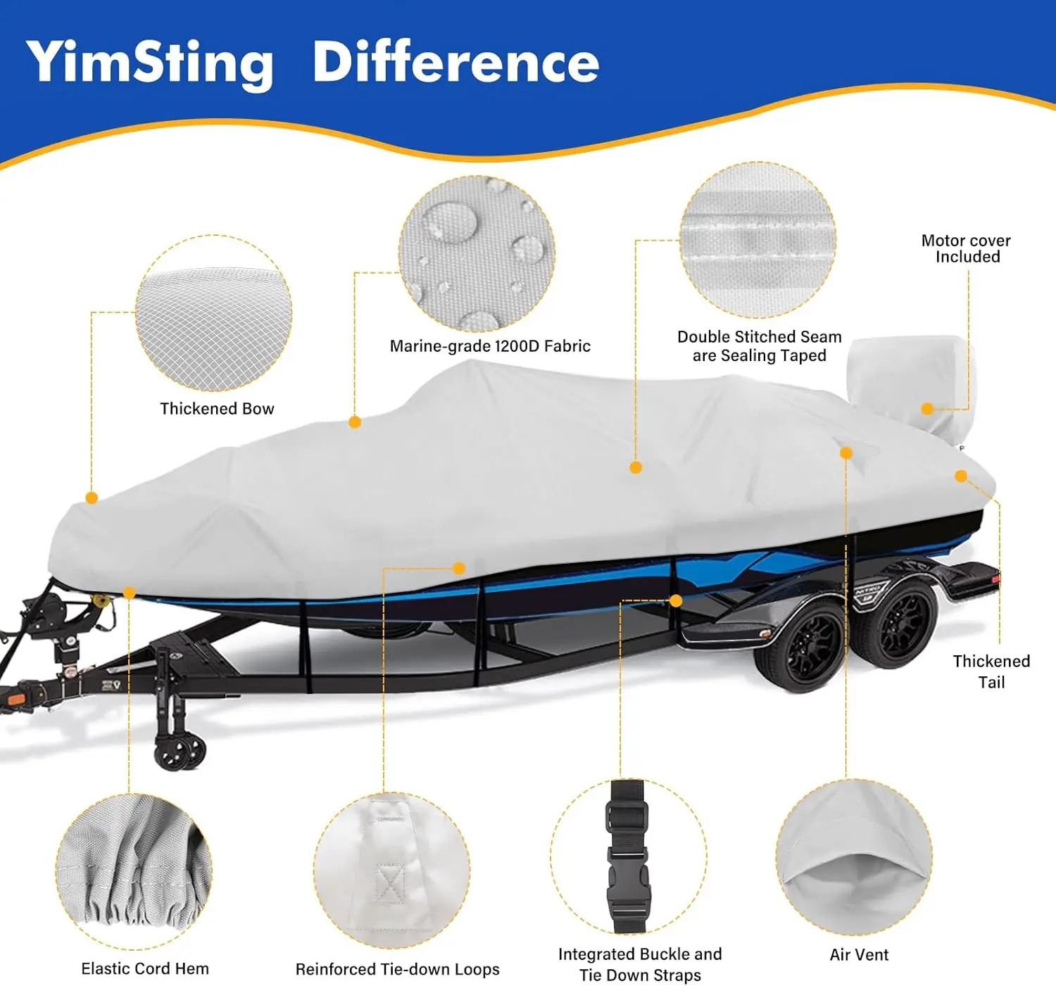 20-22 ft feet 1200D Waterproof Boat Covers with Motor Cover Fits Bass Boat, V-Hull Tri-Hull Boat,Fish & Ski Boat