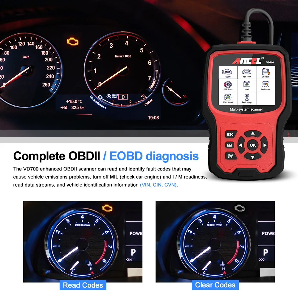 ANCEL VD700 Professional OBD2 Scanner for VW for Audi for Seat for Skoda Oil EPB SAS TPMS Reset Full System Code Reader 3