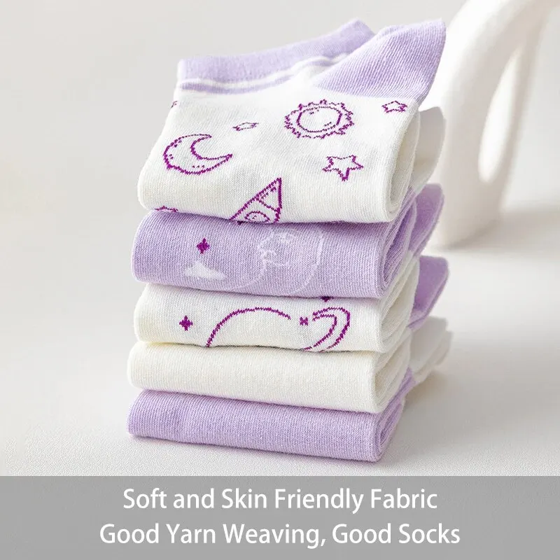 6 Pairs of Women's Spring and Summer Bear Astronaut Four Seasons Creative Fashion Space Sweet and Comfortable Socks 4