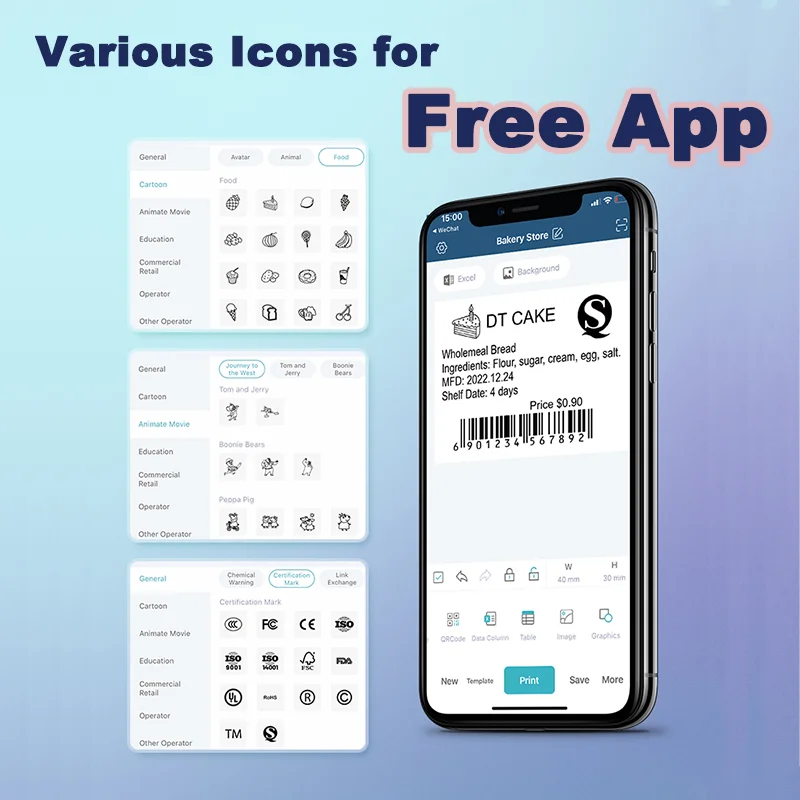 DETONGER P1 미니 자기 접착 휴대용 열 라벨 프린터, 비즈니스 홈 오피스 무선 잉크 없는 로고 스티커 프린터