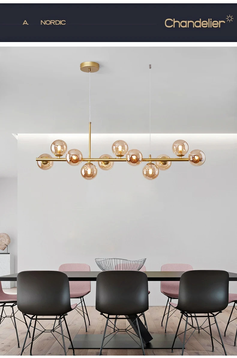 Description Picture 4 of itemModern Glass Ball Ceiling Chandelier for Table Dining Living Room Kitchen Island Pendant Lamp Home Decor Indoor Lighting Fixture