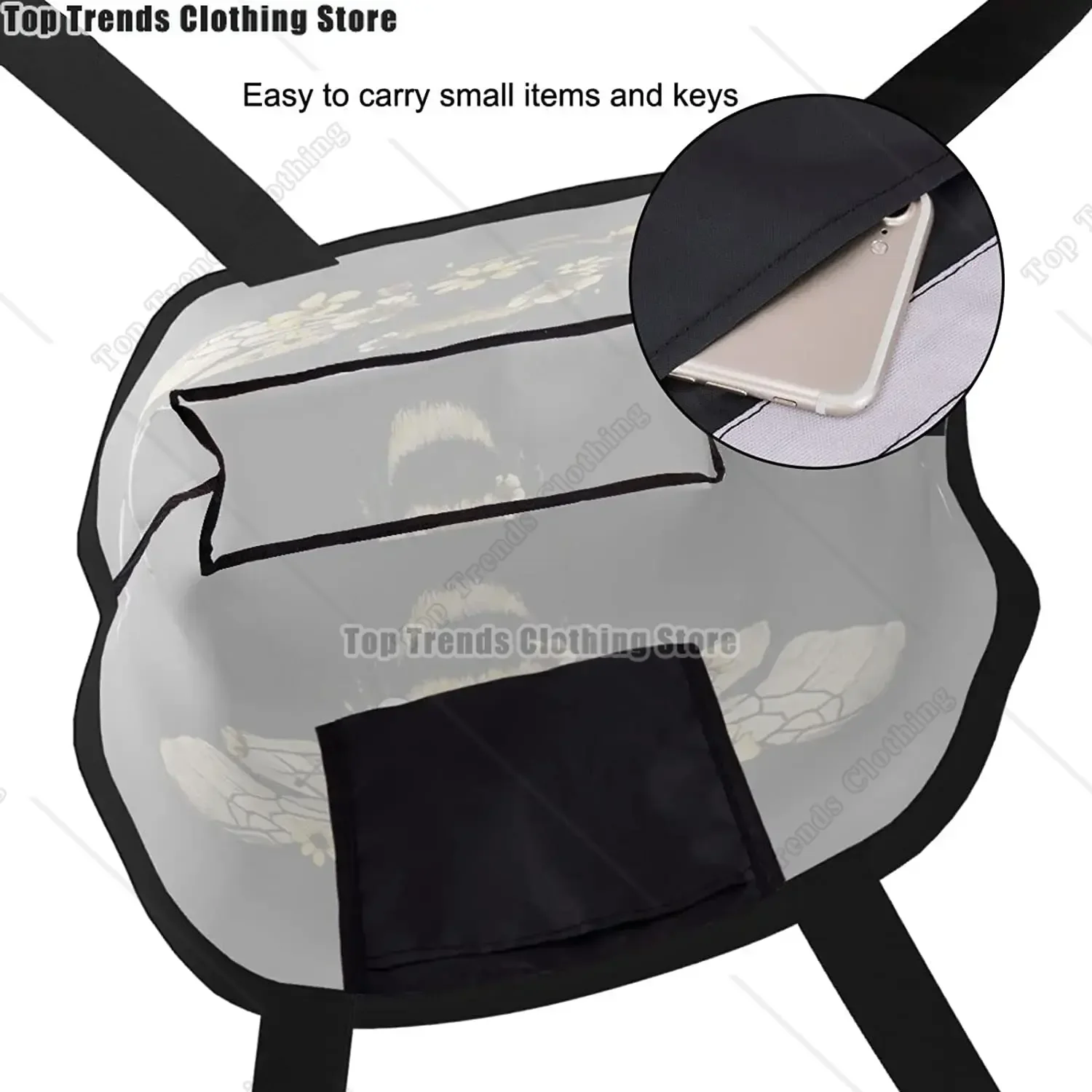 Bee Black Reusable Grocery Bags Tote Bag for Women Casual Shoulder Bag Foldable Large Shopping