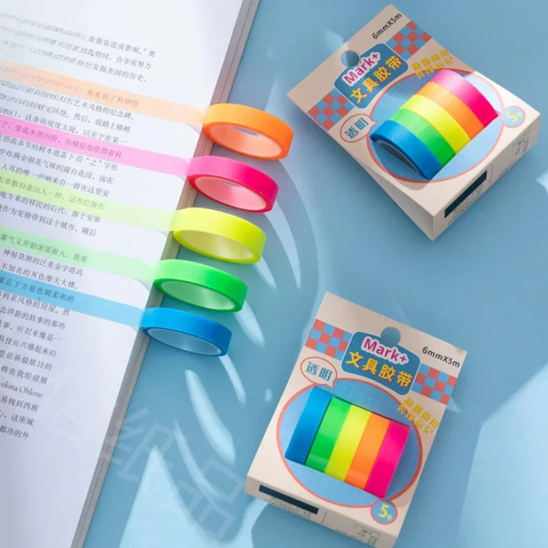 

5 Color Tearable Tape PET Solid Color Self-adhesive Tape for Scrapbook Notebook Mark Label Stickers Knowledge Point Marking Tape