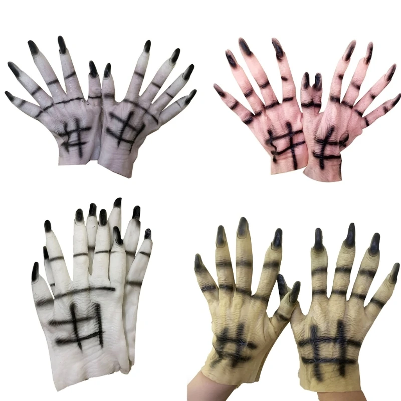 

Halloween Cosplay Ghosty Hand Shape Gloves Full Finger Mitten Carnivals Outdoor Gloves Rubber Gloves for Boys Girls NEW