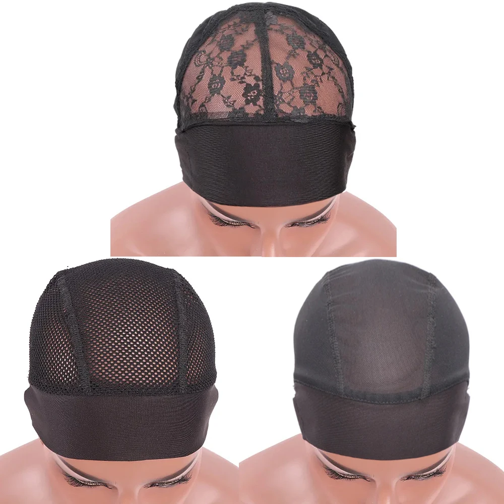 Headband Wig Cap With Wig Holder Band Black Caps For Making Wigs Spandex Dome Cap With Head Grip Adjustable Band