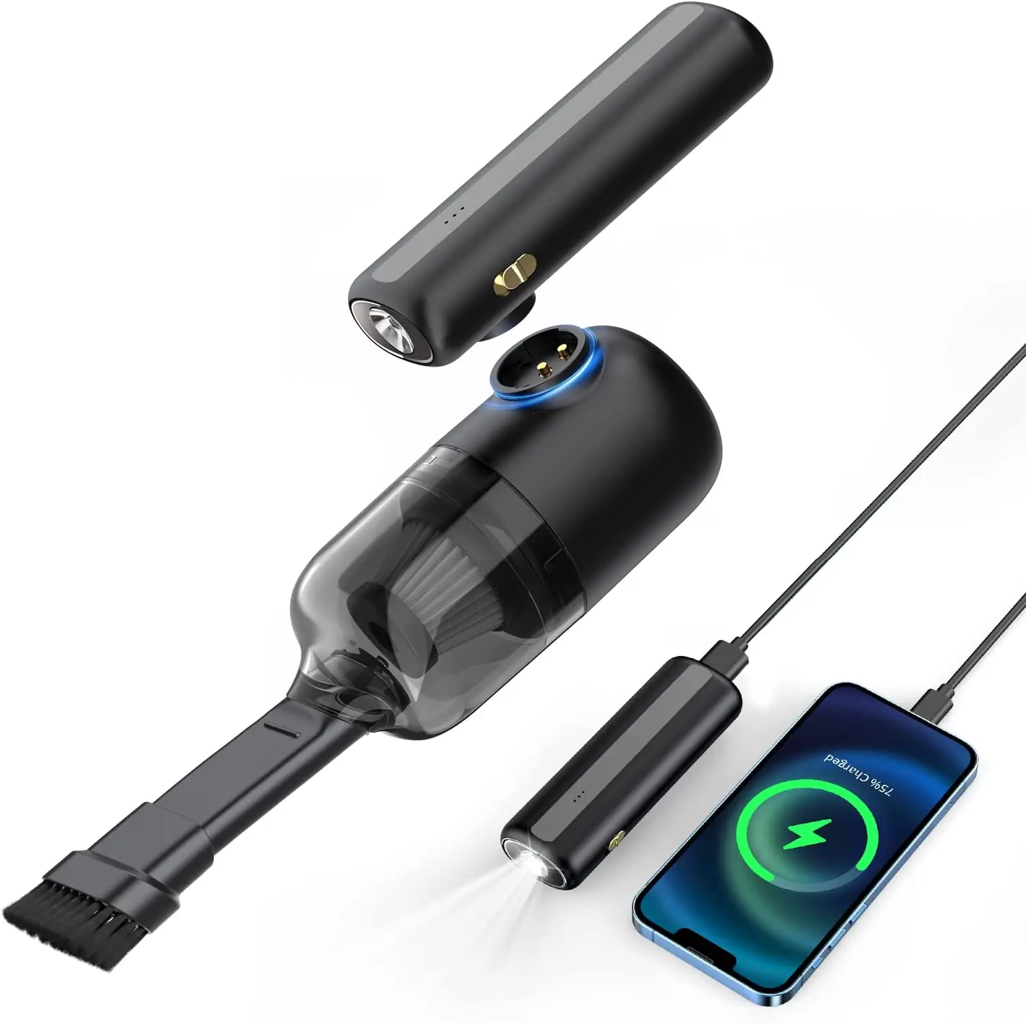 

Handheld Vacuum 3 in 1 - Mini Car Vacuum Cleaner Cordless & Detachable LED Flashlight & Powerbank, 0.74lb Portable Rechargeable