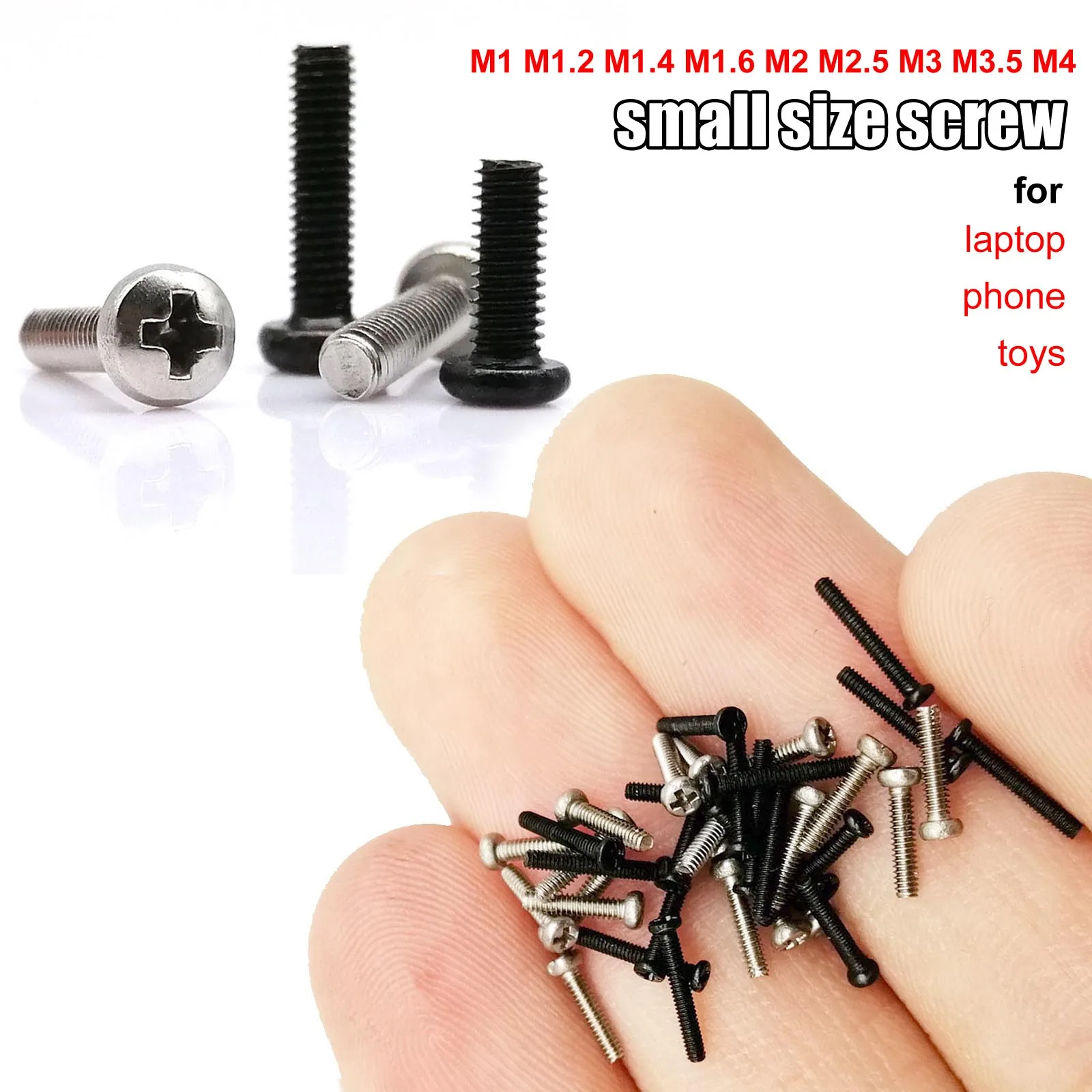 50 stücke M1 M1,2 M1,6 M2 M2,5 M3 M4 Tiny Mini Reparatur Fix Laptop Computer Telefon Spielzeug Gläser drucker Kreuz Phillips Rundkopf Schraube