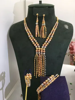 Engagement Jewelry Set Necklace Ring Bracelet Earring Plated Golden Wedding Bridal For Women Party African Dubai Gift