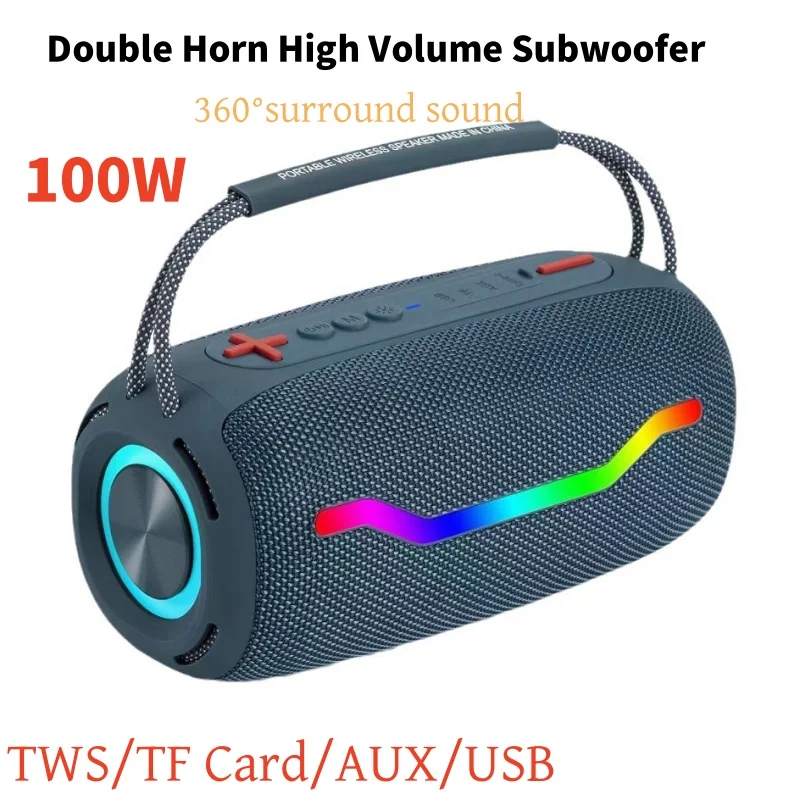 

BOOMBOX 100W High-power Wireless Bluetooth Speakers Outdoor Waterproof Portable Handheld Subwoofer with RGB Light TWS/TF/USB