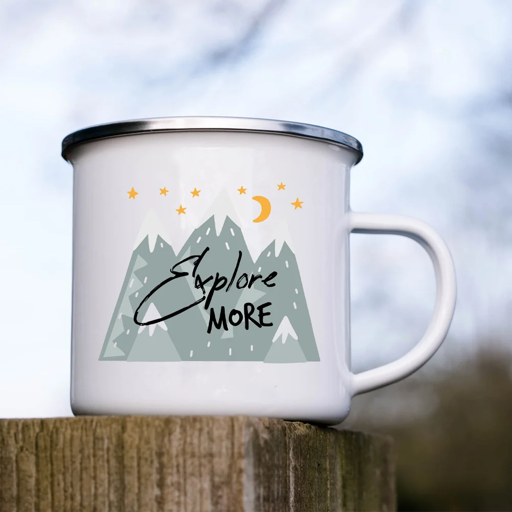 Enamel Coffee Mugs Hand Drawn Adventure Logos Collection Camping Enamel