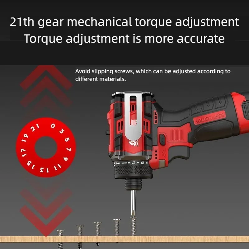 CHIGO Brushless Electric Drill Cordless Knockable Driller Driver 80N.m 18V Screwdriver Li-ion Battery Electric Power Tools 5