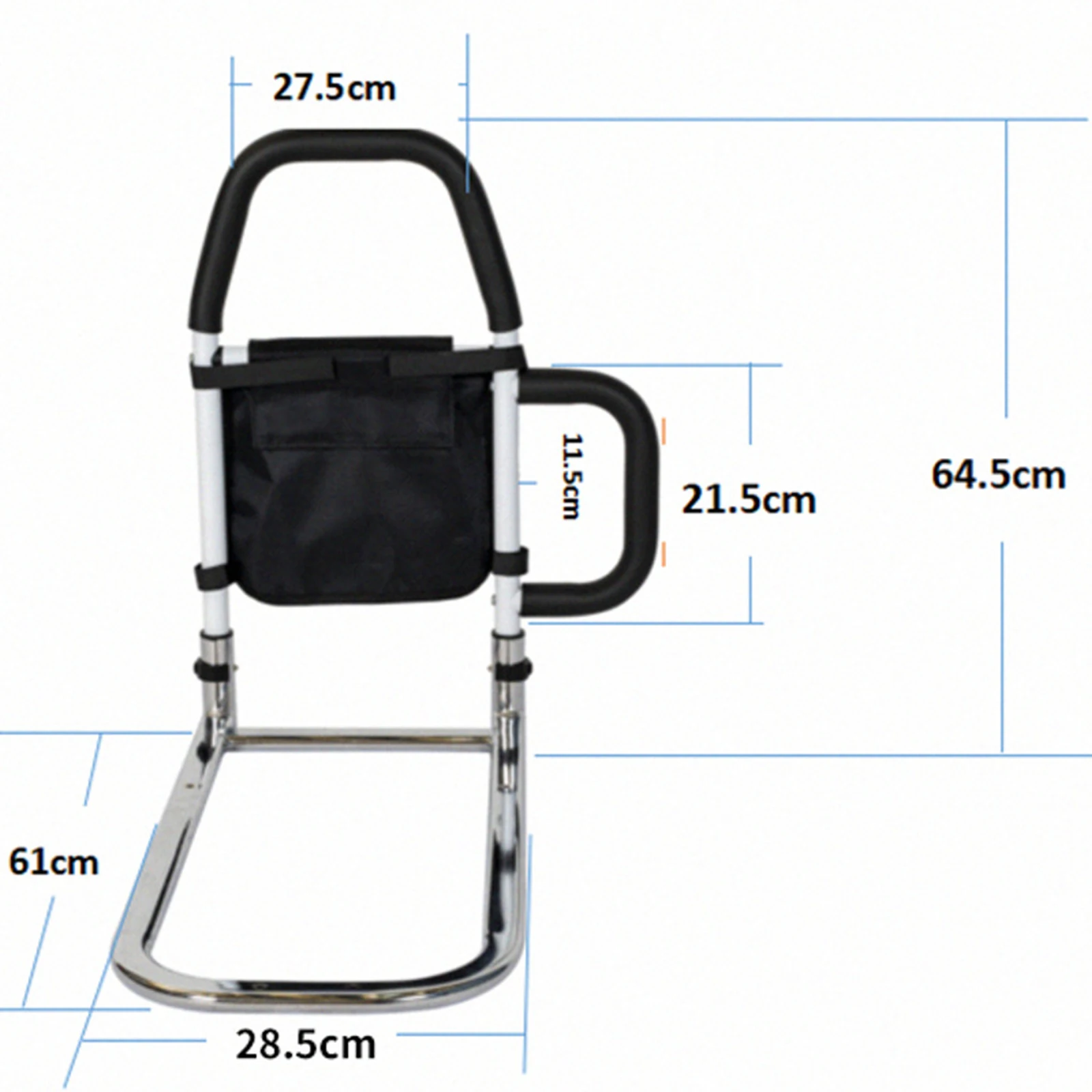 Elderly Adults Bed Rails with Dual Handles Easily Install Carbon Steel Material Sturdy 150kg Load Bearing with Storage Pocket