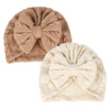 0-6M Lovely Bowknot Knitted Baby Hat Cute Solid Color Baby Girls Hat Turban Soft Newborn Infant Cap Knitting Beanies Head Wraps 1
