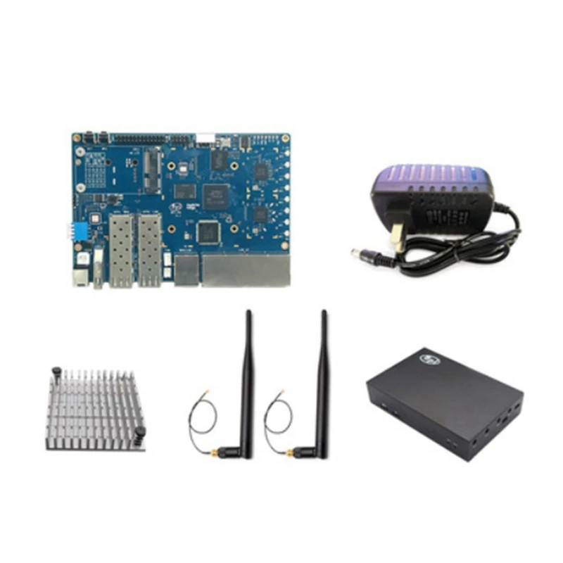 

For Banana PI BPI R3+Case+Geat Sink+Antennas+Power MT7986 2G+8G EMMC 2 SFP 2.5Gbe 5Gbe Router Development Board Blue Set EU Plug