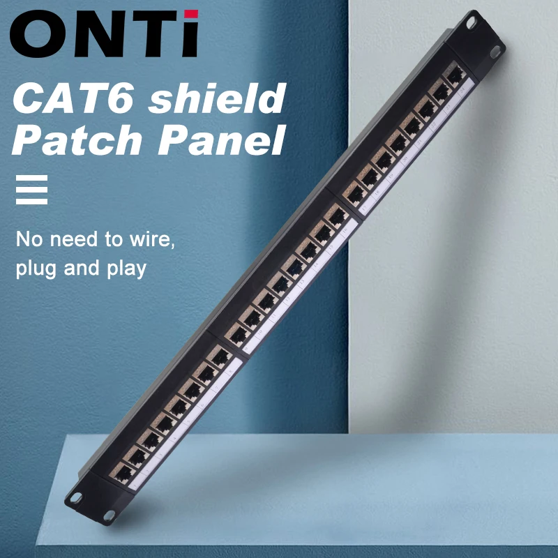 

New ONTi 19in 1U Rack 24 Port CAT6 Shielded Patch Panel RJ45 Network Cable Adapter Keystone Jack Ethernet Distribution Frame