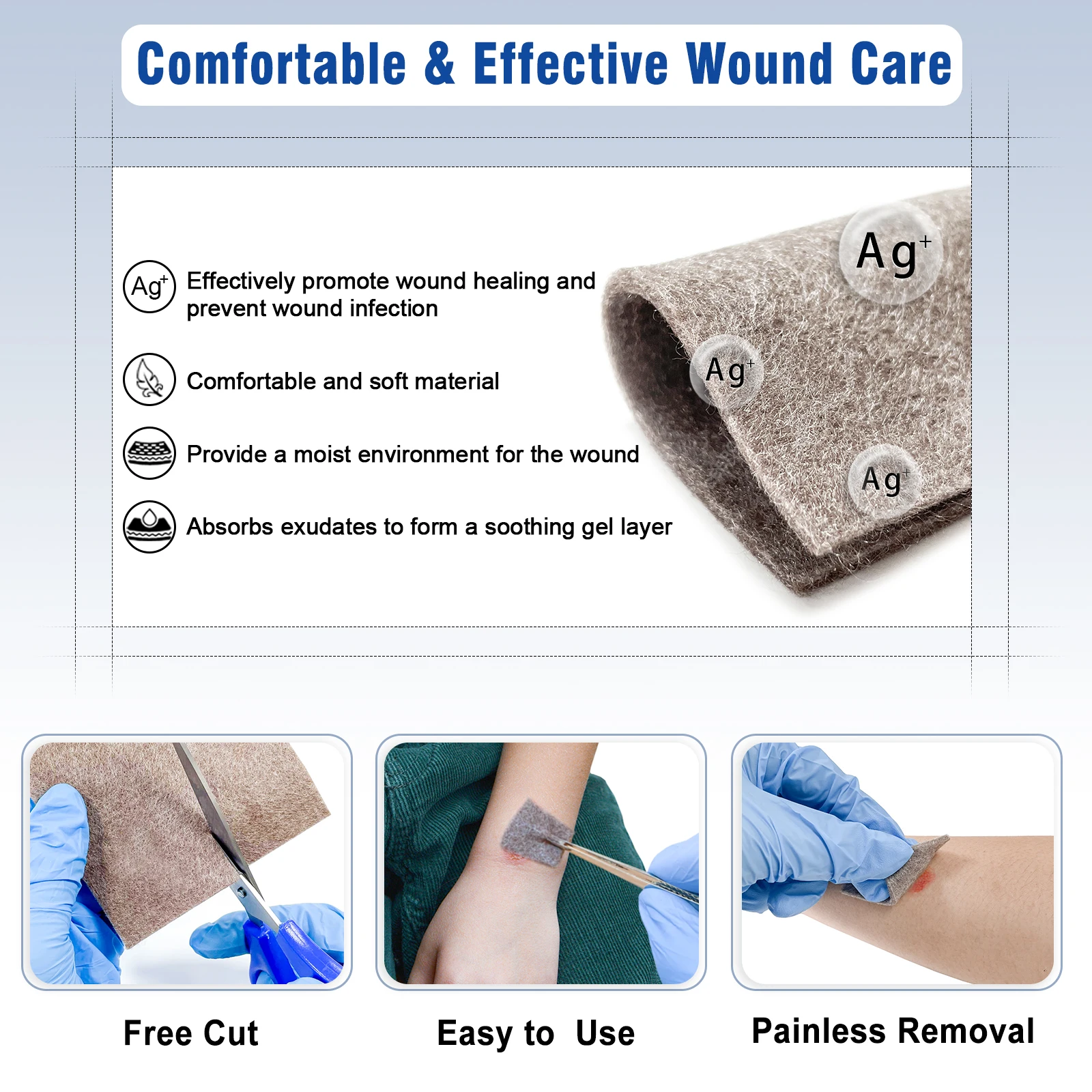 5pcs 4"x4" Silver Calcium Ag Alginate Wound Dressing Soft and Absorbent Dressing Gauze for Wound Care 6