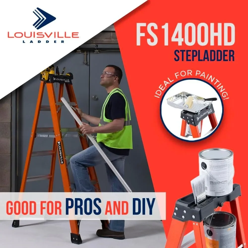 NEW-8-Foot Fiberglass Step Ladder, 375-Pound Load Capacity, Type IAA, FS1408HD