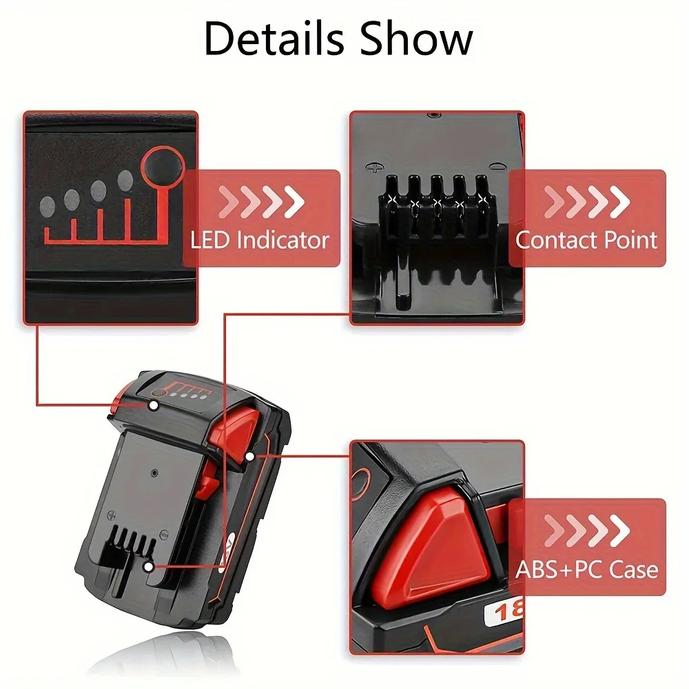 18V 3.0Ah Battery Replacement for Milwaukee M18 Battery 48-11-1850 48-11-1860 M18 Cordless Power Tools