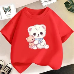 Adorable Kawaii Cat Cup Graphic Kids' Summer T - Shirt - 14T (Red3)