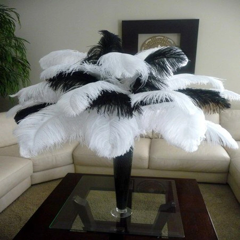 120 Pcs Natural Black / White Ostrich Feathers for Wedding Party Centerpieces,Flower Arrangement Home Decoration (Black)